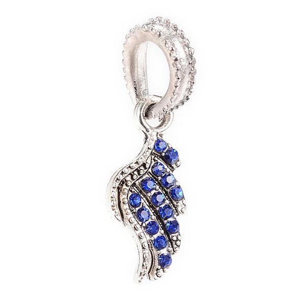 

PandaHall Alloy European Dangle Charms, with Rhinestones, Wing, Large Hole Pendants, Antique Silver, Sapphire, 30~31mm, Hole: 5x8mm..., Blue