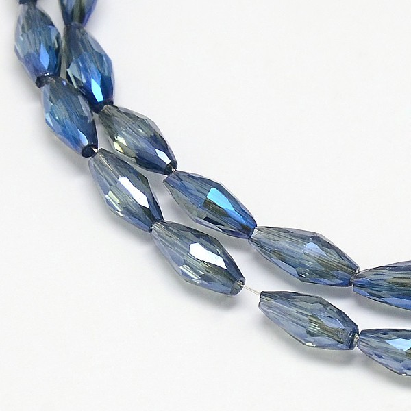 

PandaHall Electroplate Crystal Glass Rice Beads Strands, Faceted, Rainbow Color Plated, Marine Blue, 4x9mm, Hole: 1mm, about 58pcs/strand...