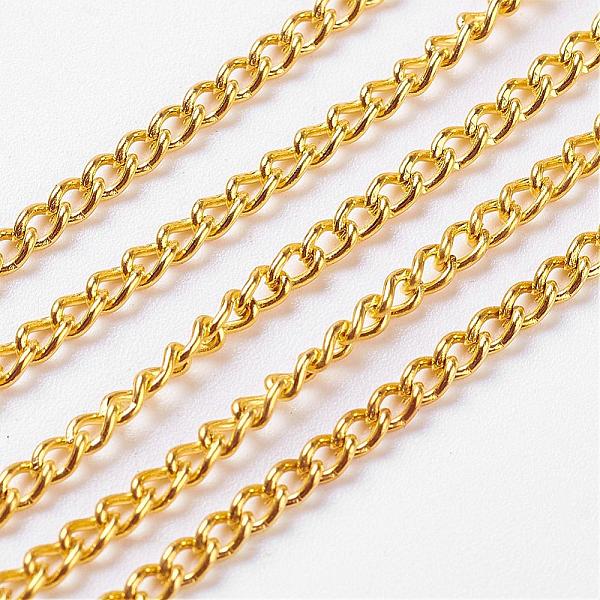 

PandaHall Unwelded Iron Twisted Chains, Curb Chains, with Spool, Golden, 3.3x2.1x0.6mm, about 328.08 Feet(100m)/roll Iron