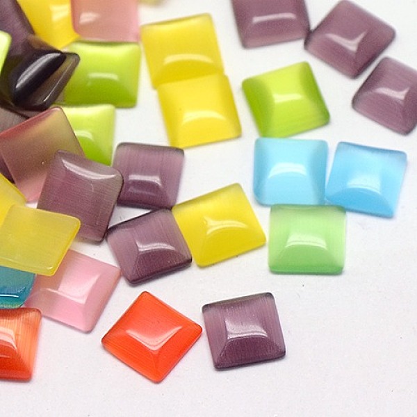 

PandaHall Cat Eye Cabochons, Square, Mixed Color, 14x14x3mm Glass Square Multicolor