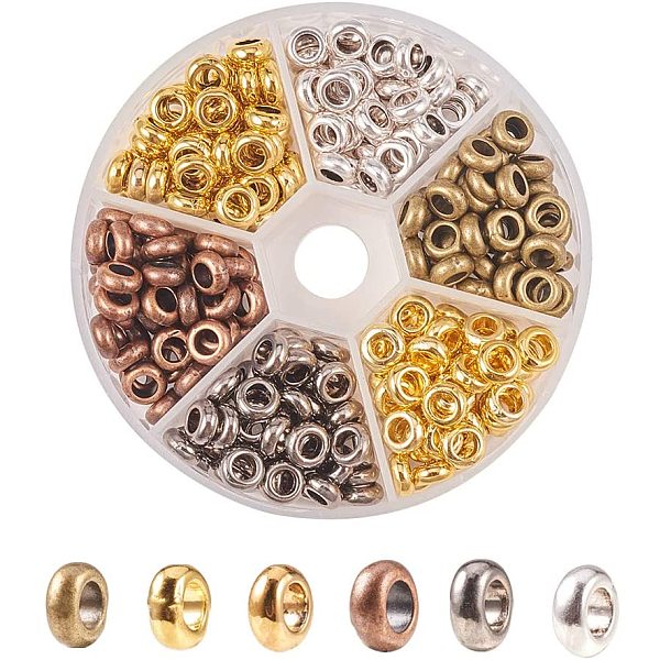 

PandaHall Alloy Spacer, Rondelle, Mixed Color, 7x3mm, Hole: 4mm, 300pcs/box Alloy Rondelle Multicolor