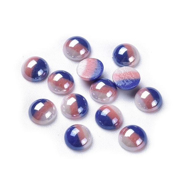 

PandaHall Opaque Glass Cabochons, Stripe Pattern, Half Round, Colorful, 6~6.5x3mm Glass Half Round