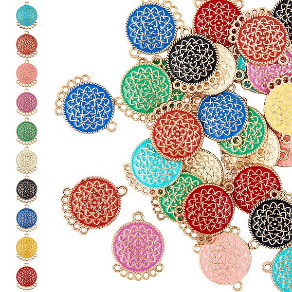 

PandaHall HOBBIESAY 36pcs 9 colors Alloy Enamel Chandelier Components Links, Flat Round with Flower, Mixed Color, 23.5x18x2.5mm, Hole: 1.8mm..., Multicolor