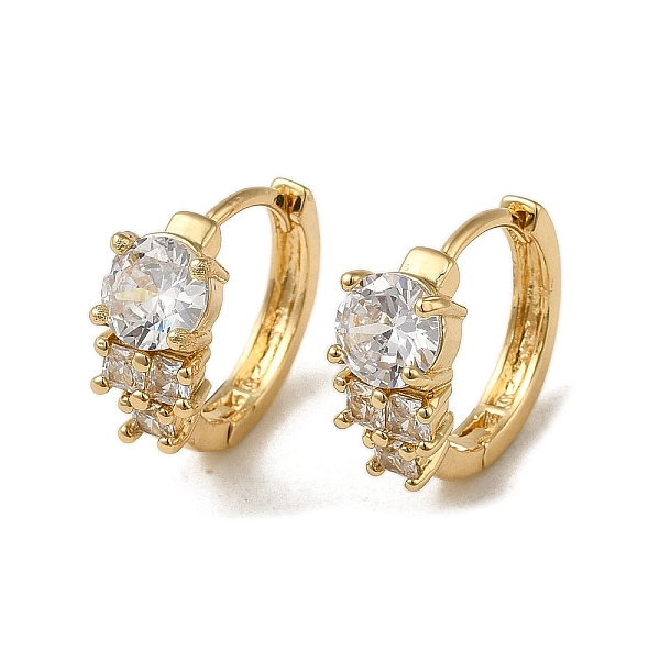 

PandaHall Brass Micro Pave Cubic Zirconia Hoop Earring, with Glass, Light Gold, 14.5x6mm Brass Clear