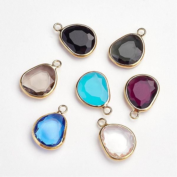 

PandaHall Brass Glass Pendants, Golden, teardrop, Faceted, Mixed Color, 18x13x3.5~4mm, Hole: 2mm Brass+Glass Teardrop Multicolor
