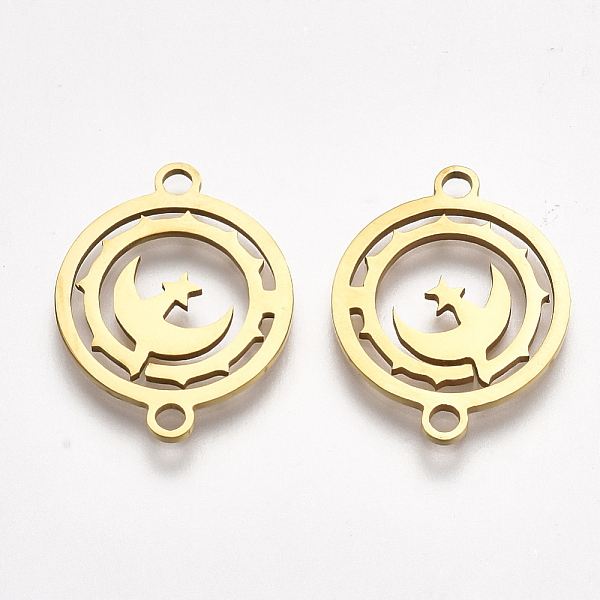 

PandaHall 201 Stainless Steel Links connectors, Laser Cut Links, Flat Round with Moon and Star, Golden, 19.5x15.5x1mm, Hole: 1.5mm 201...