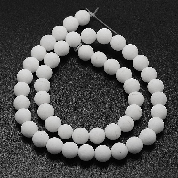 

PandaHall Natural White Jade Beads Strands, Frosted, Round, 4mm, Hole: 0.8mm, about 90pcs/strand, 14.1 inch White Jade Round White