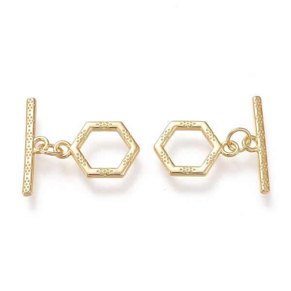 

PandaHall Brass Toggle Clasps, Long-Lasting Plated, Hexagon & Bar, Real 18K Gold Plated, Hexagon: 17x12x1.5mm, Hole: 1.6x2.5mm, Bar...