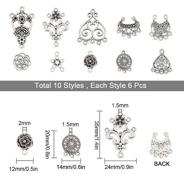

PandaHall SUNNYCLUE Tibetan Style Alloy Chandelier Components, Mixed Shapes, Antique Silver, 60pcs/box Alloy Mixed Shapes