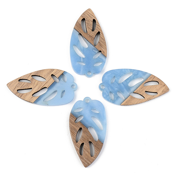 

PandaHall Opaque Resin & Walnut Wood Pendants, Leaf, Cornflower Blue, 38x20x3mm, Hole: 2mm Resin+Wood Leaf Blue