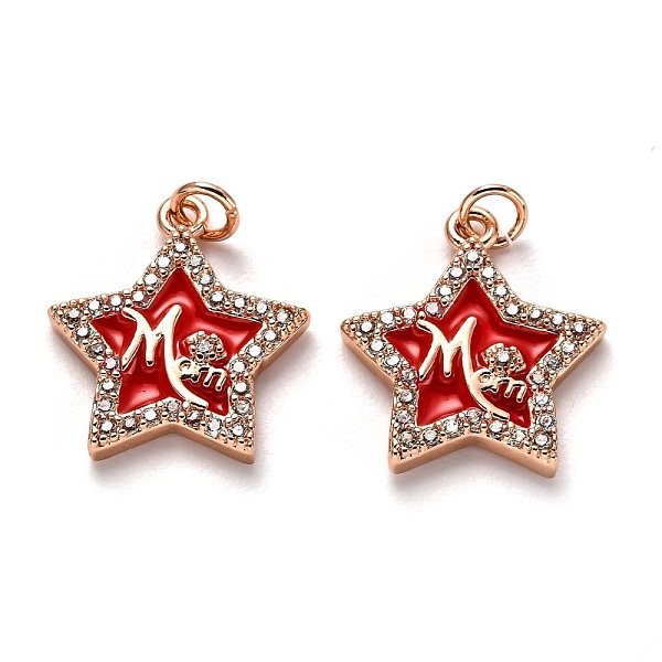 

PandaHall Brass Clear Cubic Zirconia Pendants, Long-Lasting Plated, with Enamel and Jump Ring, Star, Real Rose Gold Plated, 16x14.5x2.5mm..., Red