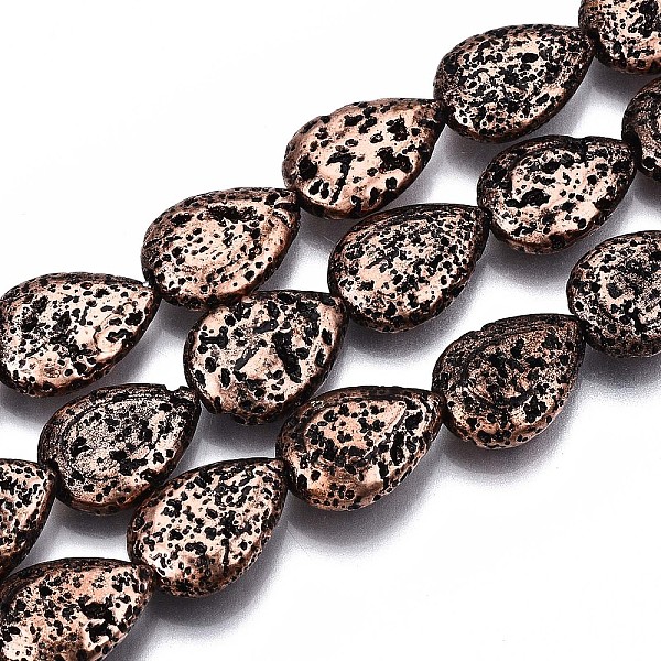 

PandaHall Electroplated Natural Lava Rock Bead Strands, Bumpy, Teardrop, Copper Plated, 15x11x5mm, Hole: 1.2mm, about 28pcs/strand, 15.75...