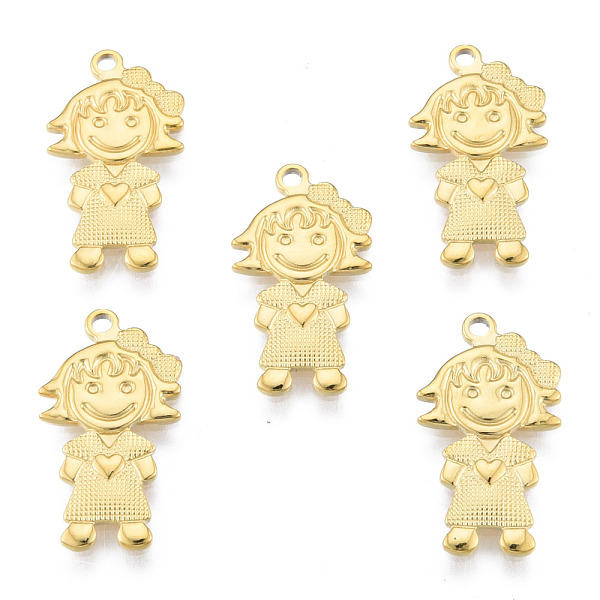 

PandaHall Ion Plating(IP) 304 Stainless Steel Pendants, Girl, Real 18K Gold Plated, 22x12x1.5mm, Hole: 1.6mm 304 Stainless Steel Human