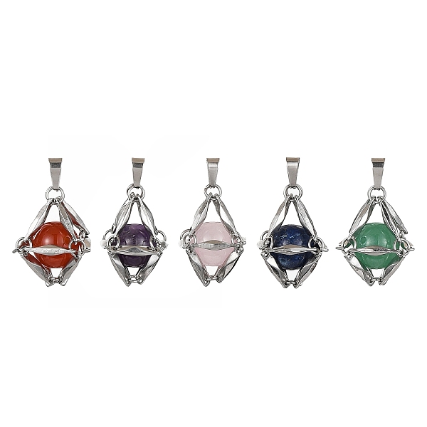 

PandaHall Natural Mixed Gemstone Round Bead Pendants, 304 Stainless Steel Link Chains Charms, Mixed Dyed and Undyed, Stainless Steel Color...
