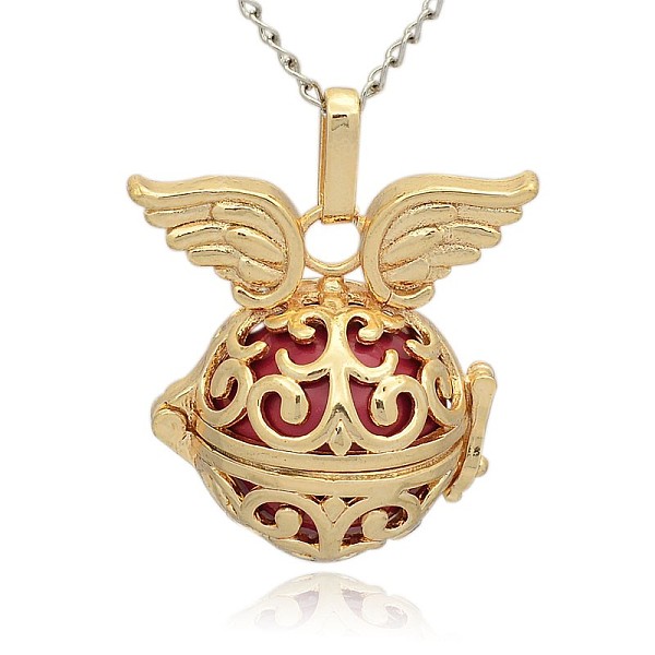 

PandaHall Golden Tone Brass Hollow Round Cage Pendants, with No Hole Spray Painted Brass Round Ball Beads, Round with Wing, Cerise..., Red