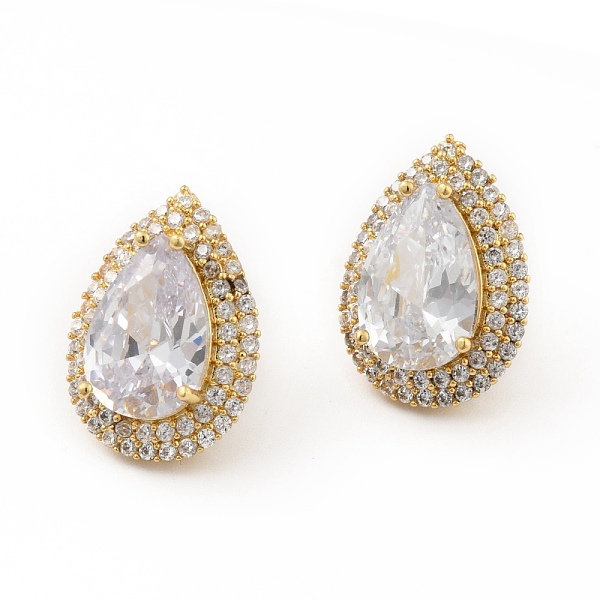 

PandaHall Clear Cubic Zirconia Teardrop Stud Earrings, Rack Plating Brass Jewelry for Women, Cadmium Free & Lead Free, Real 18K Gold Plated...
