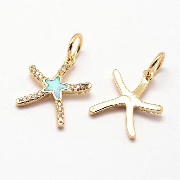 

PandaHall Brass Micro Pave Cubic Zirconia Pendant, with Synthetic Opal, Star, Golden, Green, 16x13x2mm, Hole: 4.5mm Brass+Cubic Zirconia...