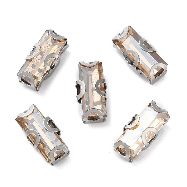 

PandaHall Rectangle Sew on Rhinestone, Multi-strand Links, Glass Rhinestone, with Stainless Steel Prong Settings, Garments Accessories..., Brown