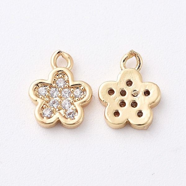 

PandaHall Brass Cubic Zirconia Charms, Flower, Clear, Real 18K Gold Plated, 9x7x1.5mm, Hole: 1mm Brass+Cubic Zirconia Flower Clear