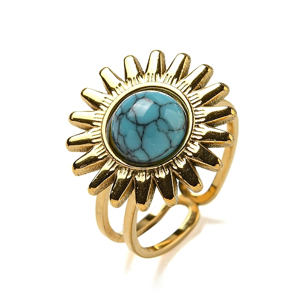 

PandaHall Sun 304 Stainless Steel Open Cuff Rings, Synthetic Turquoise Finger Rings for Women Men, Real 18K Gold Plated, Adjustable...