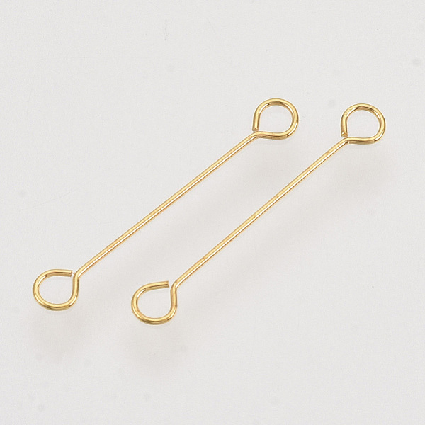 

PandaHall Iron Eye Pins, Cadmium Free & Lead Free, Double Sided Eye Pins, Golden, 20x0.4mm, Hole: 1.8mm, Head: 3mm Iron