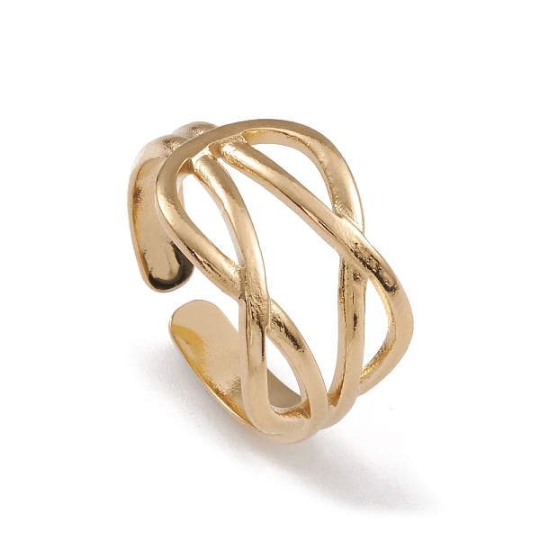 

PandaHall Ion Plating(IP) 304 Stainless Steel Cuff Rings, Hollow Out Infinity Element Wide Band Ring for Women, Real 14K Gold Plated...