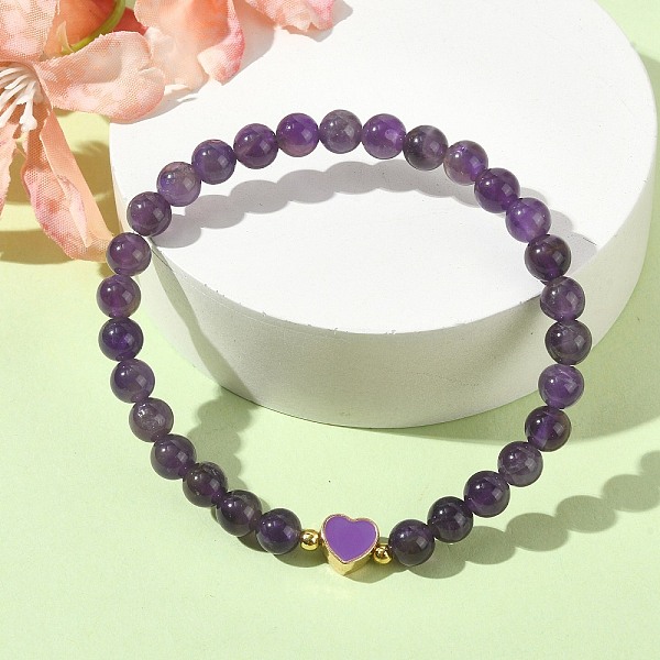 Natürliche Amethyst-Stretch-Armbänder Mit Runden Perlen