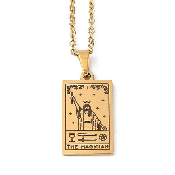 

PandaHall Tarot Theme 304 Stainless Steel Pendant Nacklaces For Women, Cable Chain Necklaces, Real 18K Gold Plated, The Magician, 455mm...