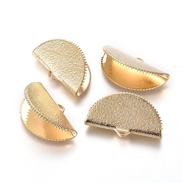 

PandaHall Brass Ribbon Crimp Ends, Textured, Half Round, Golden, 25x14x8~9mm, Hole: 3x1.5mm Brass