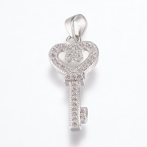 

PandaHall Brass Micro Pave Cubic Zirconia Pendants, Heart Key, Platinum, 25x11x2.5mm, Hole: 3.5x5mm Brass+Cubic Zirconia Key
