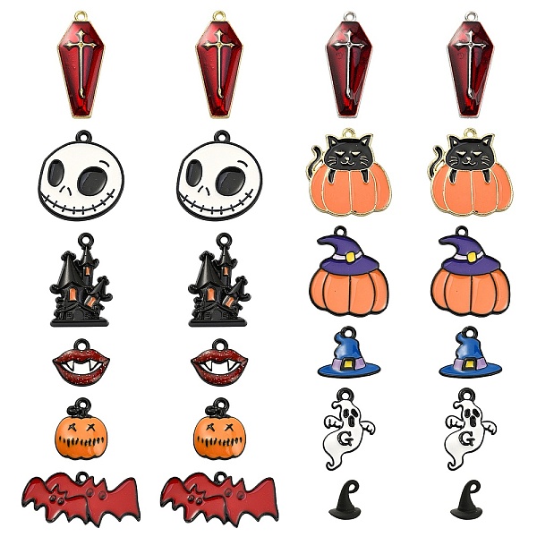 

PandaHall 24Pcs 12 Style Halloween Theme Alloy Enamel Pendants, Mixed Shapes, Mixed Color, 11~25.5x10.5~27.5x1.5~3mm, Hole: 1~2mm..., Multicolor