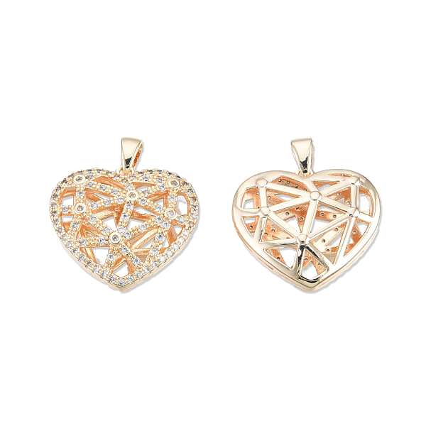 

PandaHall Brass Pave Clear Cubic Zirconia Pendants, with Brass Snap on Bails, Cadmium Free & Nickel Free & Lead Free, Heart, Real 18K Gold...
