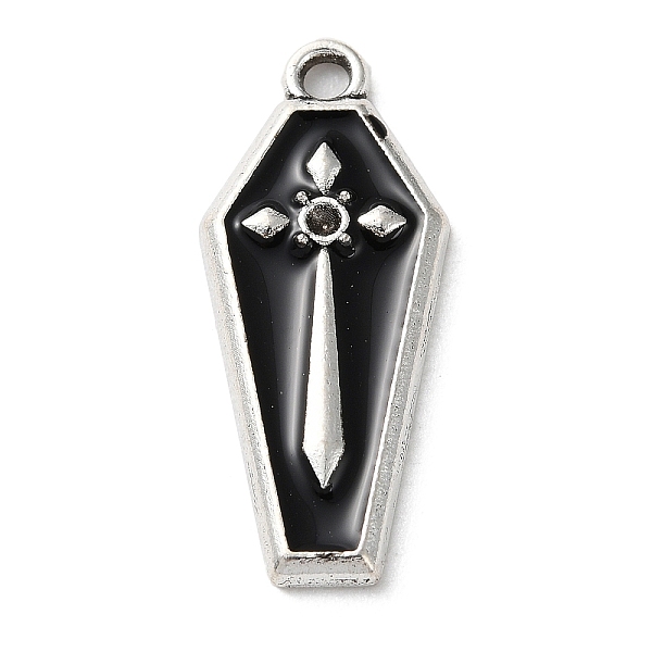 

PandaHall Alloy Enamel Pendants, Antique Silver, Coffin Charm, Cross, 26x11x2.5mm, Hole: 2mm Alloy+Enamel Cross Black