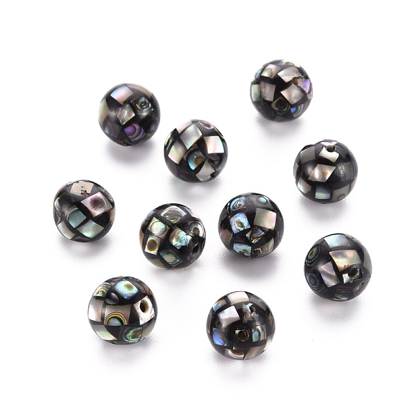 

PandaHall Resin Beads, with Natural Abalone Shell/Paua, Round, Colorful, 8.5mm, Hole: 1mm Shell+Resin Round