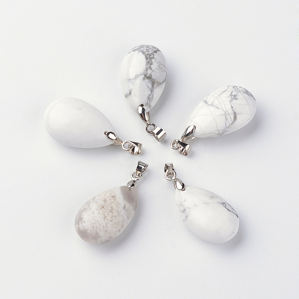 

PandaHall Natural Howlite Pendants, with Brass Findings, teardrop, 24~25x15~16x8~10mm, Hole: 5x4mm Howlite Teardrop