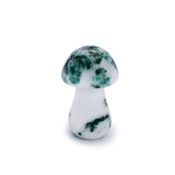 

PandaHall Natural Moss Agate Healing Mushroom Figurines, Reiki Energy Stone Display Decorations, 35mm Moss Agate Mushroom