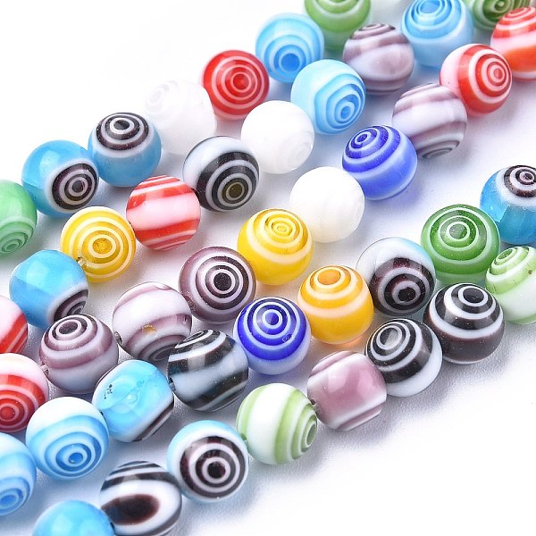 

PandaHall Handmade Millefiori Glass Round Beads Strands, Mixed Color, 8mm, Hole: 1mm, about 48pcs/strand, 14.5 inch Millefiori Lampwork..., Multicolor