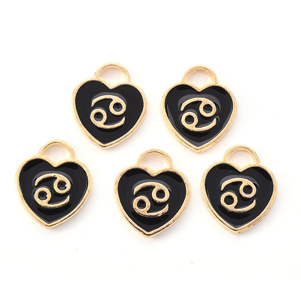 

PandaHall Light Gold Plated Alloy Enamel Pendants, Constellations, Black Heart, Cancer, 14x12x1.8mm, Hole: 4mm Alloy+Enamel Cancer Black