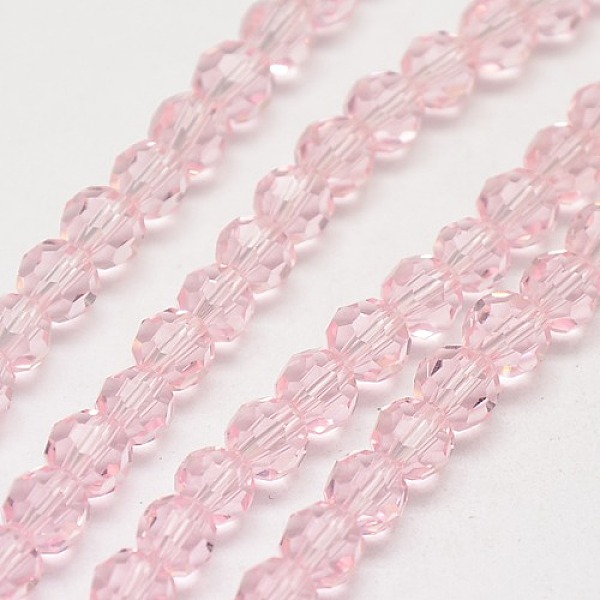 

PandaHall Misty Rose Color Faceted(32 Facets) Round Glass Beads Strands, 6mm, Hole: 1.2mm, about 88~91pcs/strand, 19.49 inch~20.08 inch..., Red