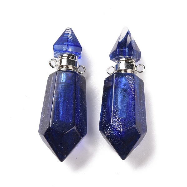 PandaHall Faceted Glass Perfume Bottle Pendants, with Platinum Tone Brass Findings, Cadmium Free & Lead Free, Bottle, Midnight Blue...