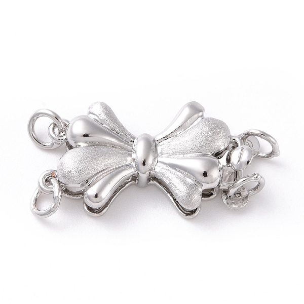 

PandaHall Brass Box Clasps, Textured, Bowknot, Platinum, 20x10.5x4.5mm, Hole: 2.6mm Brass Bowknot