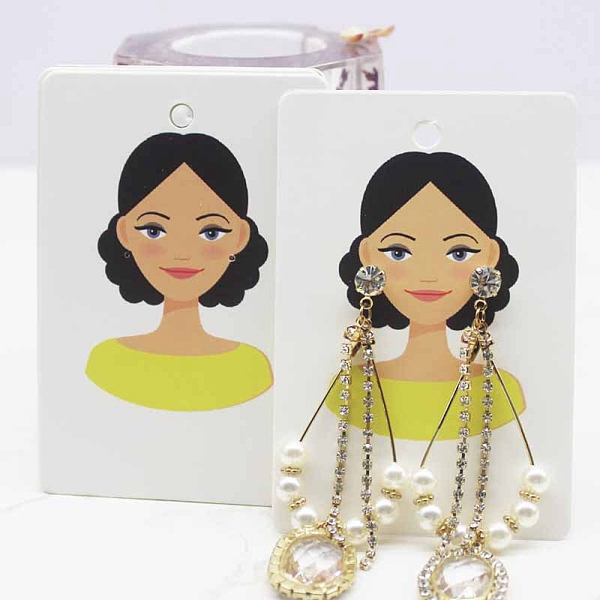 

PandaHall Paper Earring Display Cards, Earring Holder Cards, Rectangle with Girl Pattern, Black, 9x6x0.03cm, Hole: 5mm and 1mm Paper Human...