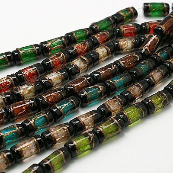 

PandaHall Handmade Gold Sand Lampwork Beads, Column, Mixed Color, 15x8mm, Hole: 2mm Lampwork Column Multicolor
