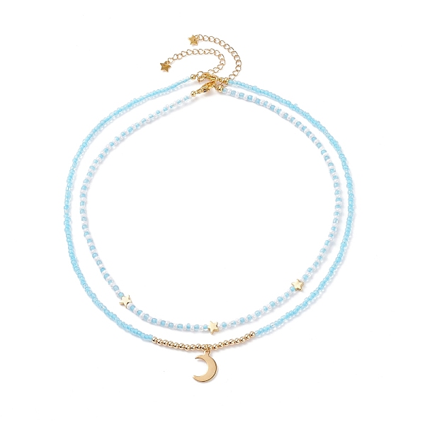 

PandaHall Star & Moon Pendant Necklaces Set for Teen Girl Women, Clear Crystal Glass Seed Beads Necklaces, Golden, Light Sky Blue, 17.72...