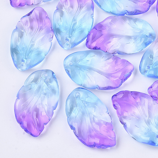 

PandaHall Two Tone Transparent Spray Painted Glass Pendants, Leaf, Colorful, 29x17x5mm, Hole: 1.4mm Glass Leaf