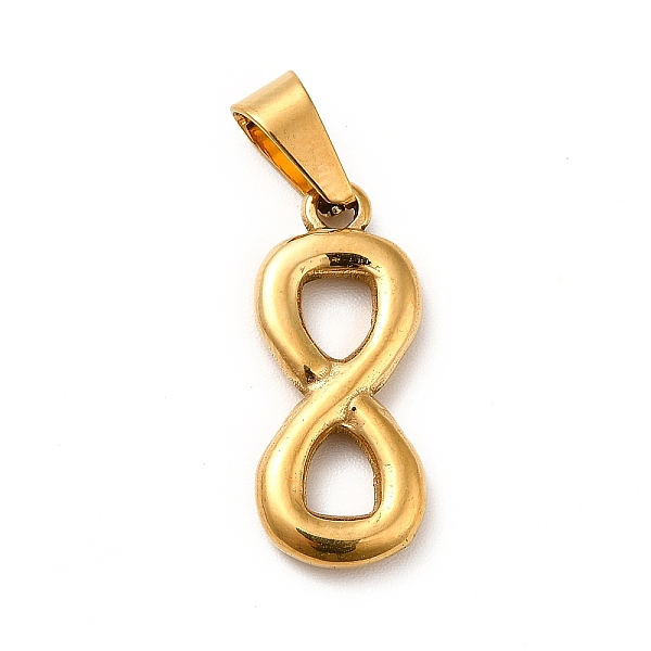

PandaHall Vacuum Plating 201 Stainless Steel Pendants, Infinity, Golden, 22x9.5x3mm, Hole: 6x3mm 201 Stainless Steel Infinity