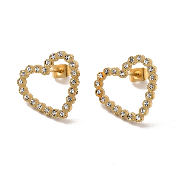 

PandaHall Crystal Rhinestone Hollow Out Heart Stud Earrings, Ion Plating(IP)304 Stainless Steel Jewelry for Women, Golden, 16x18x1.5mm, Pin...
