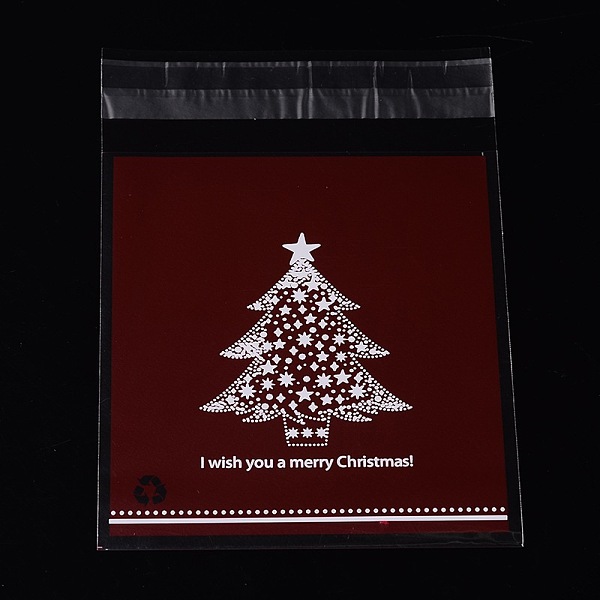 

PandaHall Rectangle OPP Cellophane Bags, with Christmas Tree Pattern, Dark Red, 14x9.9cm, Unilateral Thickness: 0.035mm, Inner Measure...