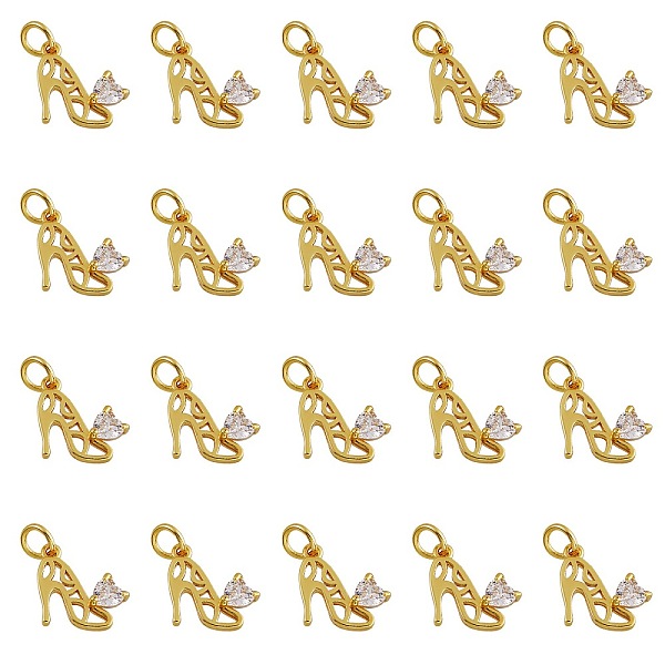 

PandaHall 20Pcs Brass Micro Pave Cubic Zirconia Stilettos Charms, with Jump Ring, Long-Lasting Plated, High-heeled Shoes, Clear, Real 18K...