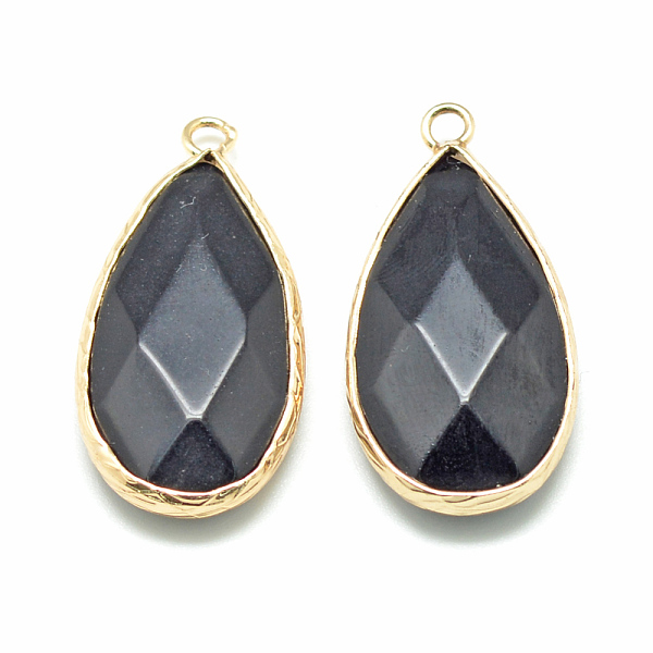 

PandaHall Natural White Jade Pendants, with Golden Tone Brass Findings, Faceted, teardrop, Dyed, Black, 32.5~33x16x6mm, Hole: 2.5mm White...